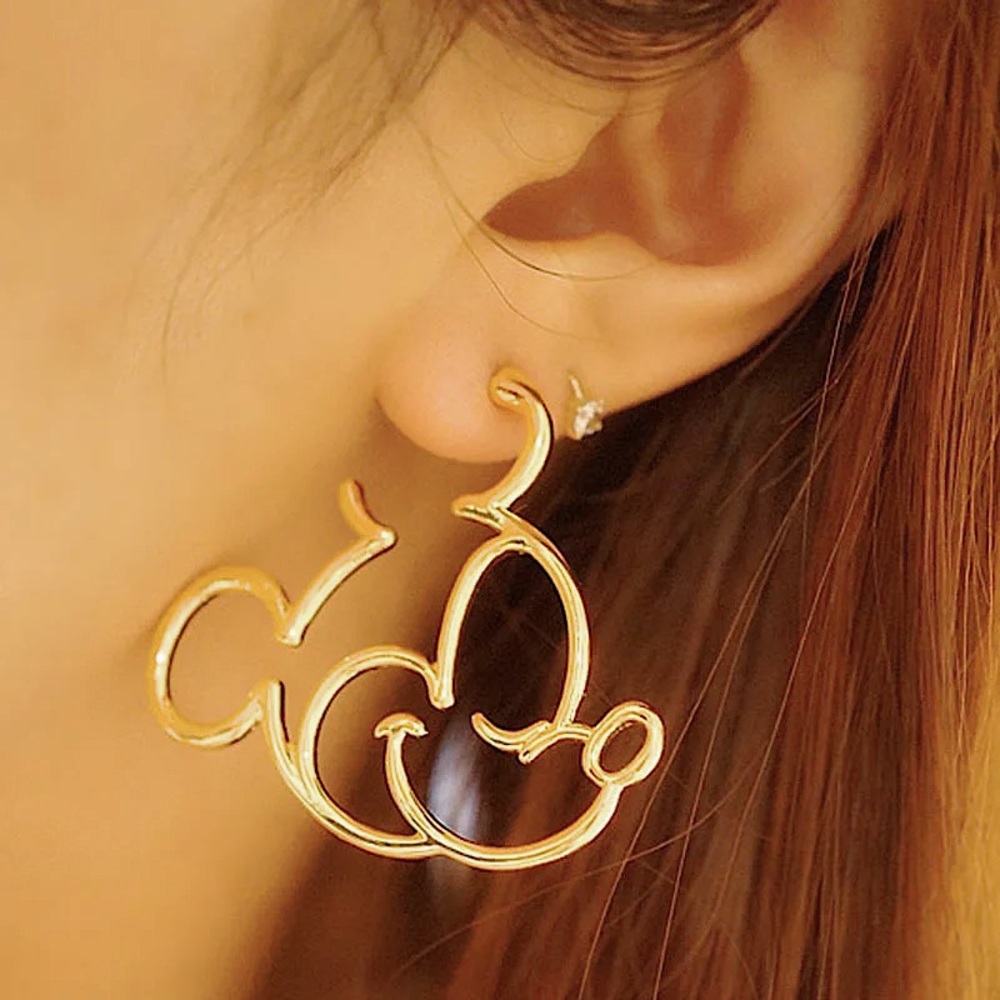 Mickey Mouse 925 Sterling Silver Gold Cartoon 90s Gift Disney World Cute Earring - Picture 2 of 6